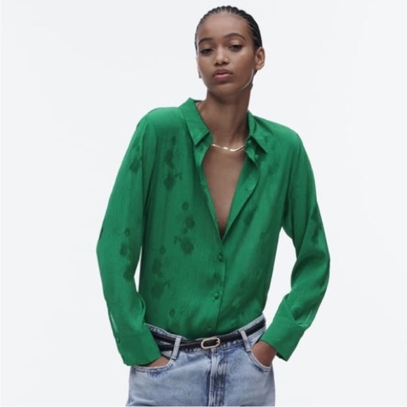 NWT ZARA Floral Jacquard Top Green Size S | 1971/060/500 - Picture 2 of 12